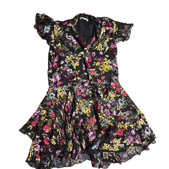 Alice + Olivia Moore Floral Flutter Sleeve Tiered Dress Size: 4 - Picture 2 of 6